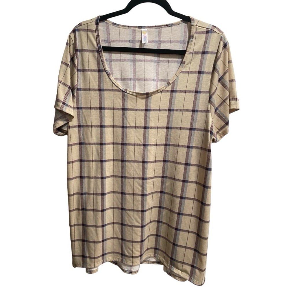 LuLaRoe Shirt Cream/Blue/Burgundy Size 2XL